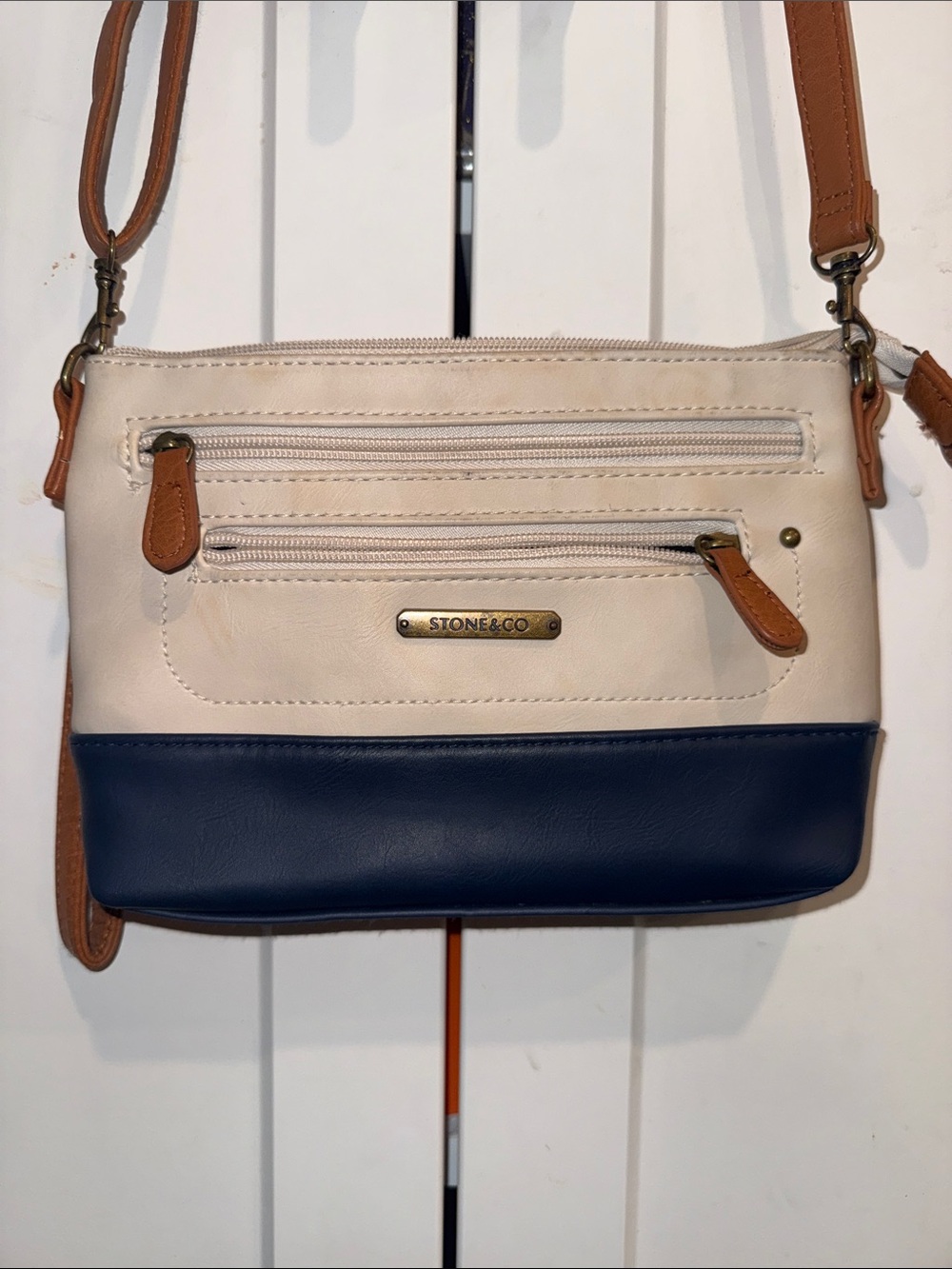 Stone & Co. Cream, Navy & Tan Crossbody Purse
